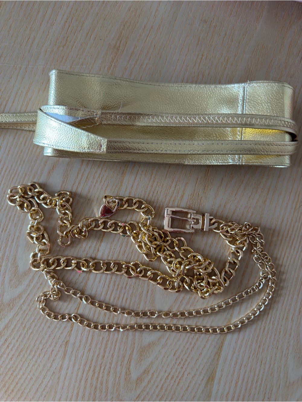 Gold Metallic Waist Belt with Chain Accent
2 belts